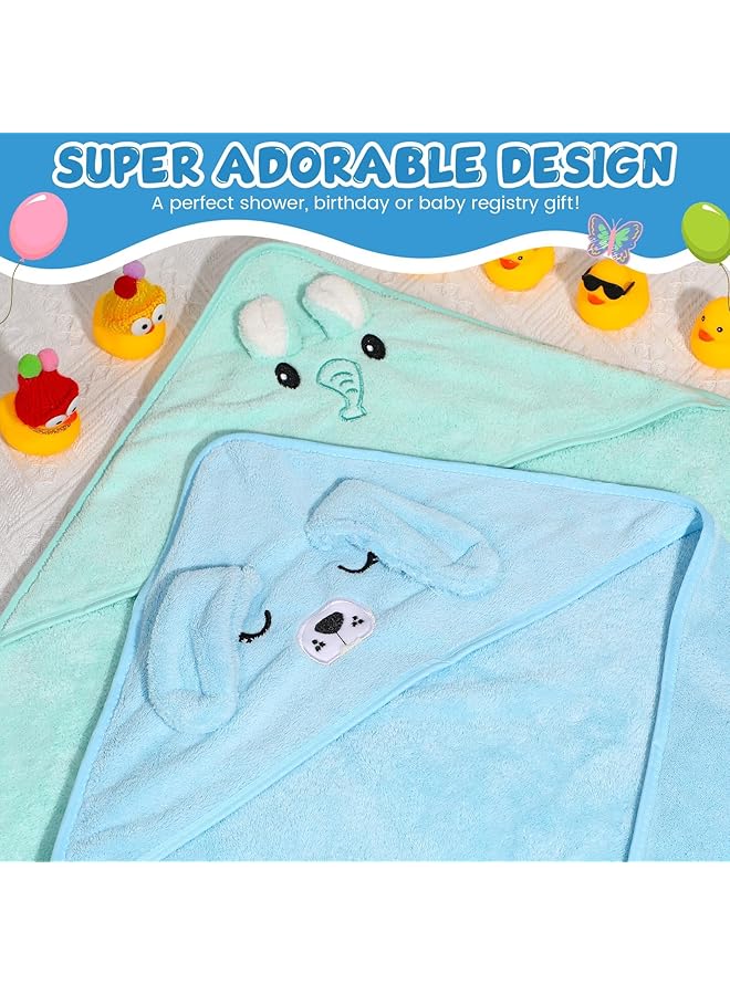 Excefore Baby Hooded Towel 2 Pcs 32 X 32 In Coral Fleece Hooded Towel Infant Towels Absorbent Soft Bath Towel Baby With Bear Ear For Newborn Toddler Infant Baby Shower Stuff Gift (Blue Green) - Image 5