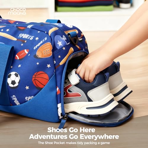 Choco Mocha Kids Duffle Bag Boys - Basketball Weekender Overnight Bags for Travel Gym Sleepover Bag Boy Age 9-12 6-8 Blue - Image 3