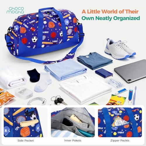 Choco Mocha Kids Duffle Bag Boys - Basketball Weekender Overnight Bags for Travel Gym Sleepover Bag Boy Age 9-12 6-8 Blue - Image 4