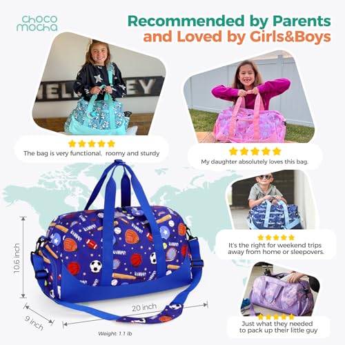 Choco Mocha Kids Duffle Bag Boys - Basketball Weekender Overnight Bags for Travel Gym Sleepover Bag Boy Age 9-12 6-8 Blue - Image 5