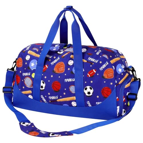 Choco Mocha Kids Duffle Bag Boys - Basketball Weekender Overnight Bags for Travel Gym Sleepover Bag Boy Age 9-12 6-8 Blue - Image 1