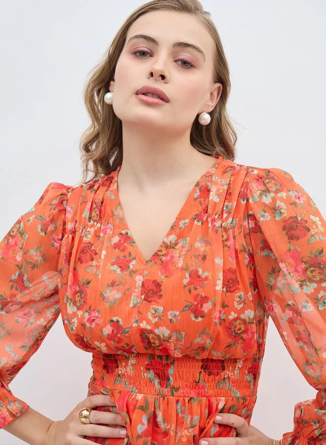 Styli Floral Chiffon Dress
