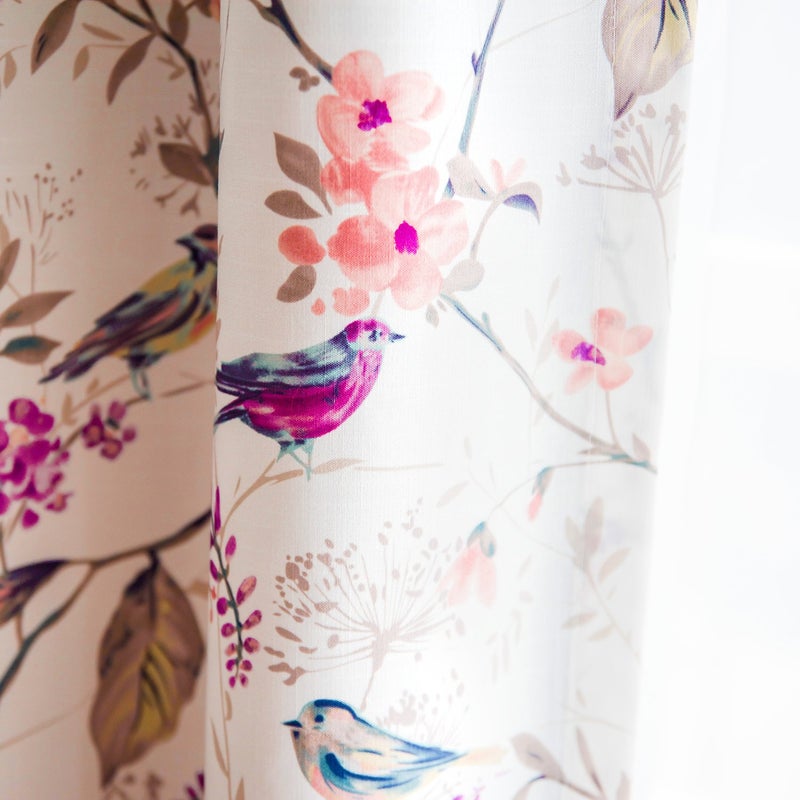Purple Bird Print Linen Textured Curtains, 52x84, 1 Panel, Grommet - Image 3