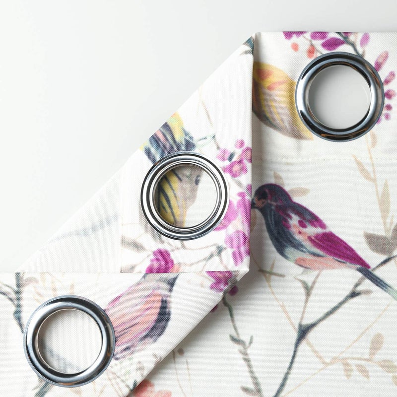 Purple Bird Print Linen Textured Curtains, 52x84, 1 Panel, Grommet - Image 4