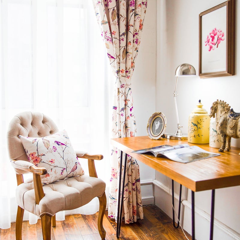 Purple Bird Print Linen Textured Curtains, 52x84, 1 Panel, Grommet - Image 2