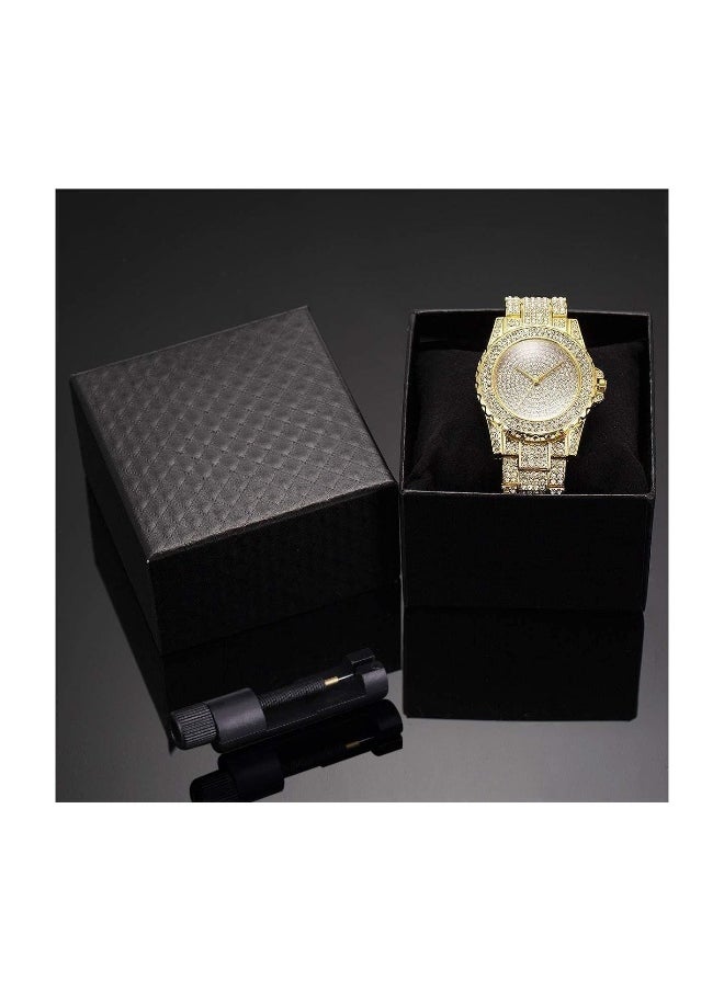 Generic - Luxury Ladies Watch Iced Out Watch with Quartz Movement Crystal Rhinestone Diamond Watches for Women Stainless Steel Wristwatch Full Diamonds (Gold) - Image 1