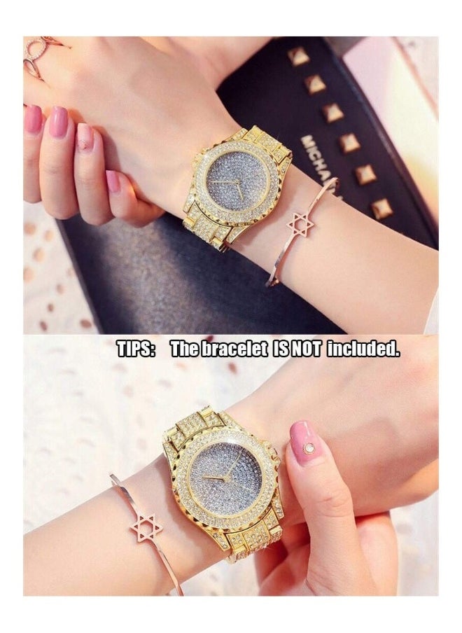 Generic - Luxury Ladies Watch Iced Out Watch with Quartz Movement Crystal Rhinestone Diamond Watches for Women Stainless Steel Wristwatch Full Diamonds (Gold) - Image 1