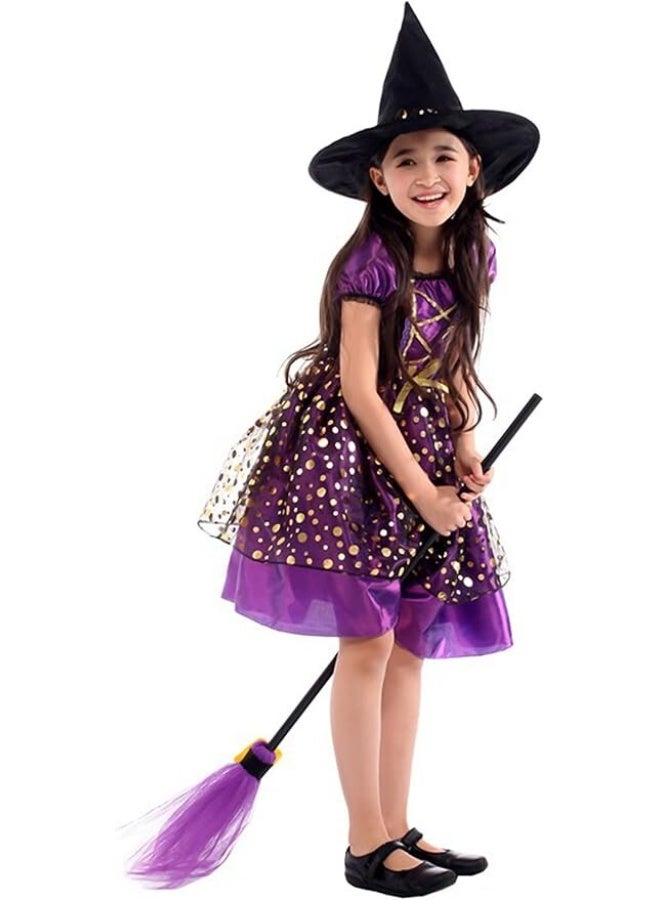 Toyland Girls Purple Witch Costume Set with Hat & Broom – Halloween Fancy Dress for Kids - Image 2