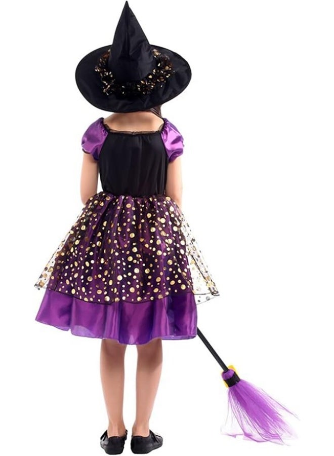 Toyland Girls Purple Witch Costume Set with Hat & Broom – Halloween Fancy Dress for Kids - Image 3