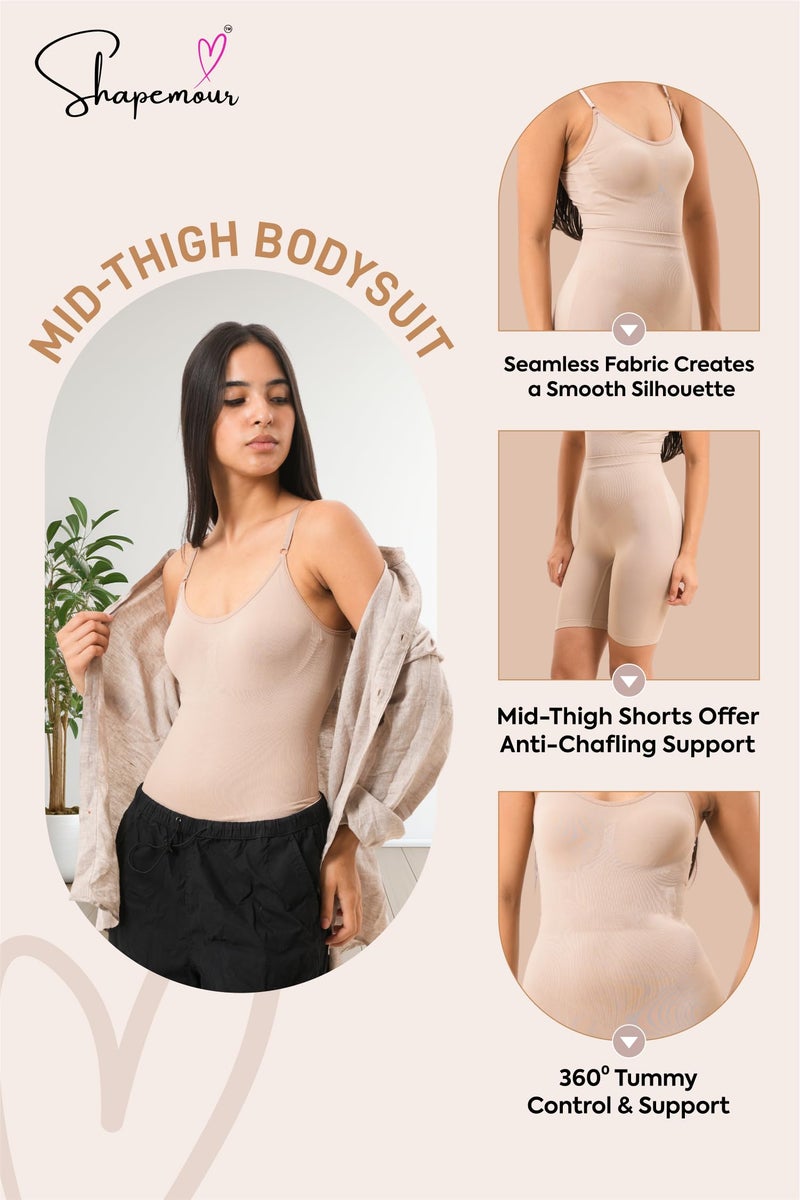 SHAPEMOUR Mid Thigh Bodysuit Bodyshaper, Sculpting Design Shapewear for Women, Body Shaper with Silicone Grip, No Steel Bones for All Day Comfort, Smooth and Seamless Fit (Skin, XXL) - Image 4