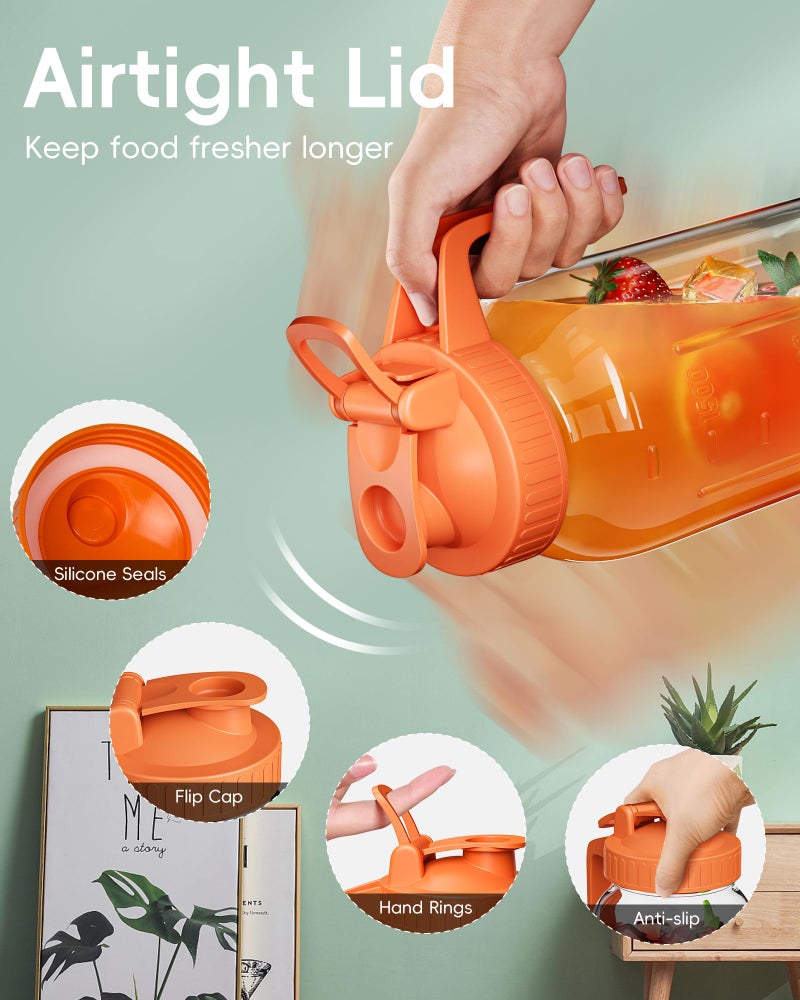 VA1KENE Glass Pitcher with Airtight Lid and Spout, 64oz Mason Jar Pitcher - Wide Mouth, Leakproof Water Jug for Juice, Sun Iced Tea, Cold Brew Coffee, Milk Storage, Orange - Image 3