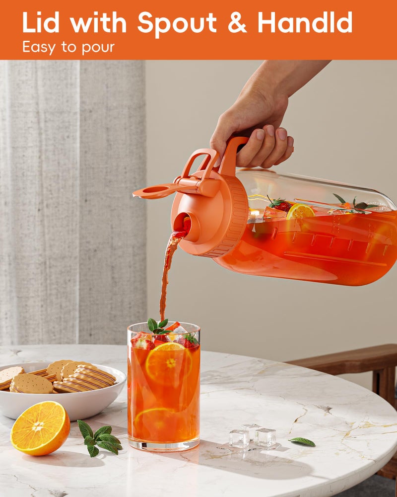 VA1KENE Glass Pitcher with Airtight Lid and Spout, 64oz Mason Jar Pitcher - Wide Mouth, Leakproof Water Jug for Juice, Sun Iced Tea, Cold Brew Coffee, Milk Storage, Orange - Image 5
