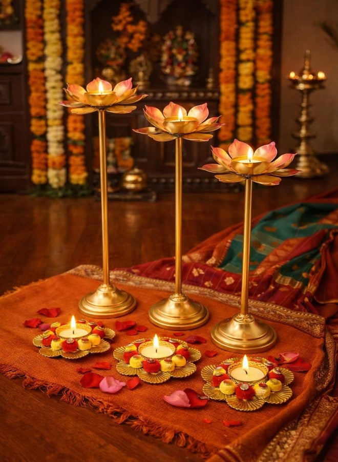 AGAAS Enterprises Metal Lotus Tealight Candle Holder Set of 6 with Rangoli Diya Stand - Gold Diwali Pooja Decoration, Home Décor Table Centerpiece, Festive Gift Set for Housewarming & Navratri - Image 4