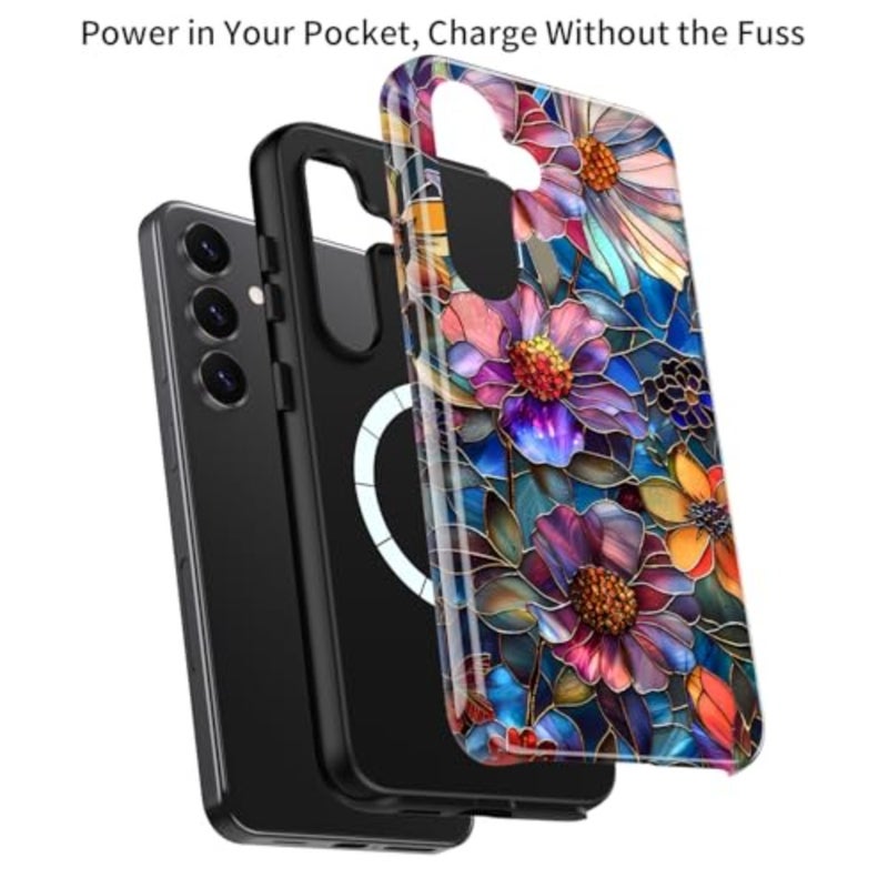 for S25 Plus Case, Floral Wildflower Y2K Aesthetic Glossy Dual Layer Hard PC + Silicone Protective Cover with Wireless Charging Support - Image 3