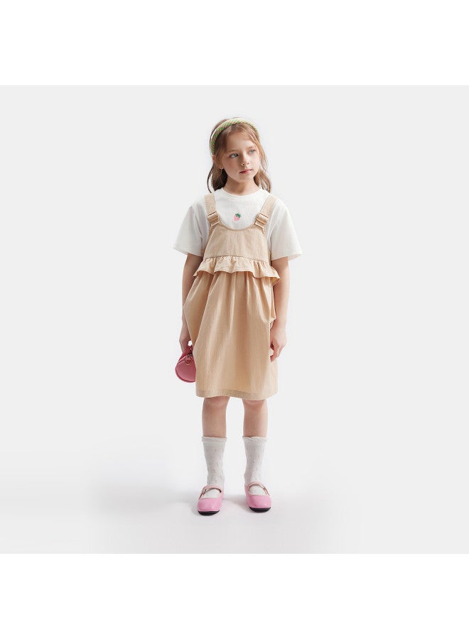 مكد Mqd مجموعة من قطعتين للبنات: تي شوت صيفي لطيف وبلومينج أوفيرول - Image 2