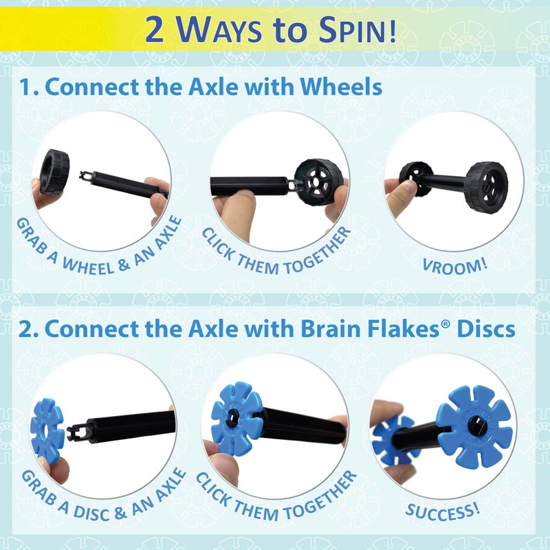 Brain Flakes 16 Wheels and 8 Axles Tube-Go Set Add-On Travel Kit - Build Cars, Trucks, Anything That Spins - Compatible Brand Discs - A Great STEM Toy - Image 4