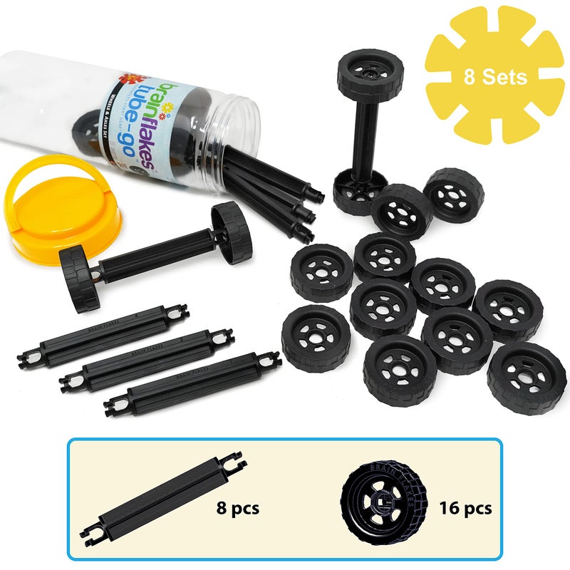 Brain Flakes 16 Wheels and 8 Axles Tube-Go Set Add-On Travel Kit - Build Cars, Trucks, Anything That Spins - Compatible Brand Discs - A Great STEM Toy - Image 2