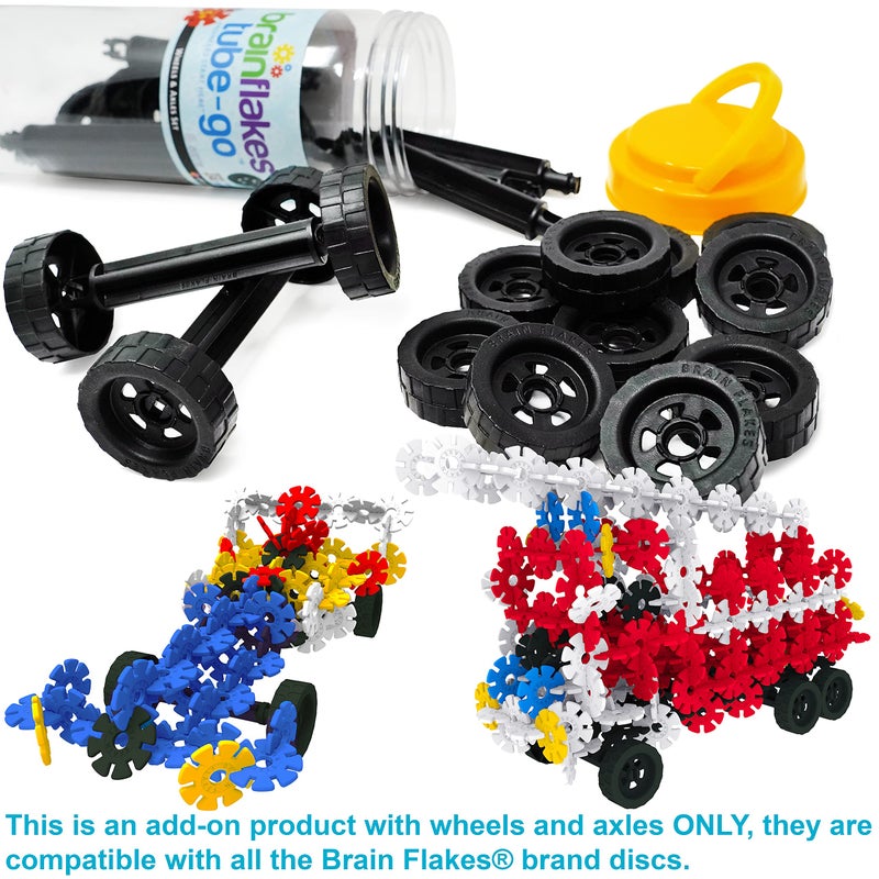 Brain Flakes 16 Wheels and 8 Axles Tube-Go Set Add-On Travel Kit - Build Cars, Trucks, Anything That Spins - Compatible Brand Discs - A Great STEM Toy - Image 3