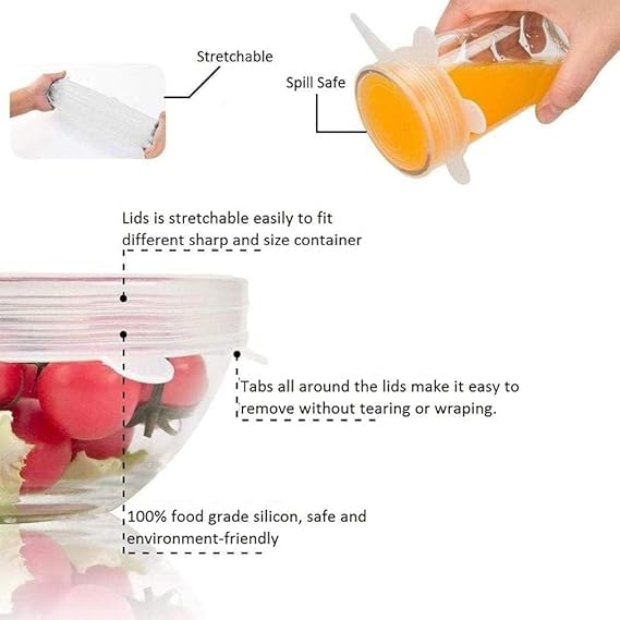 Silicone Stretch Lids, BPA Free Silicone Stretchable Food Covers, Reusable Durable Lid for Bowls, Cans and Mugs, Microwave Safe  - Image 2