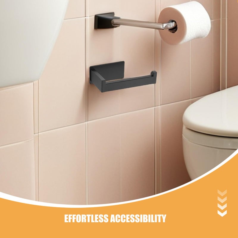 Stainless Steel Wall Mount Toilet Paper Holder Black Non Drill Adhesive - Image 4