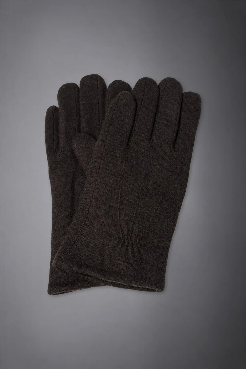 Men's solid coloured boiled wool glove with inner fleece - Brown