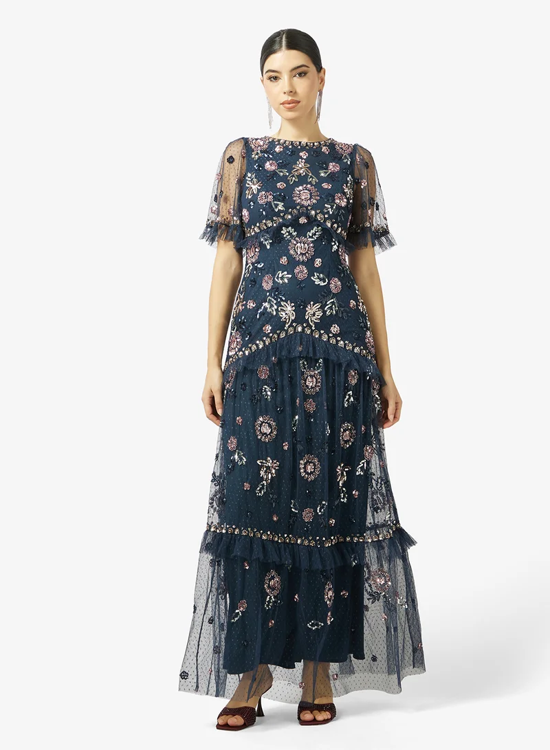 Maya Premium Embellished Spot Mesh Maxi Dress