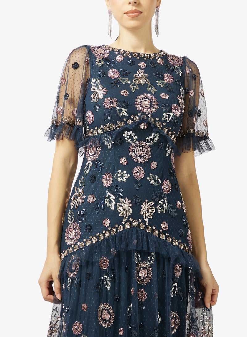 مايا فستان ماكسي شبكي مزين بنقاط فاخرة - Image 3