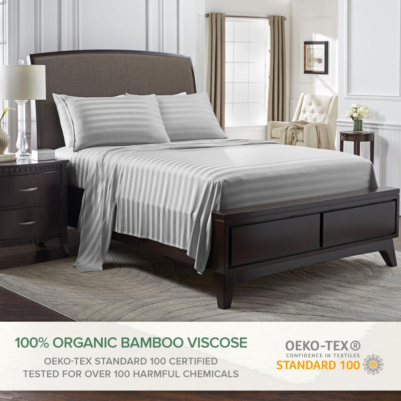 Pure Bamboo California King Sheets by Pure Bamboo  Genuine 100% Organic Viscose Derived from Bamboo Bed Sheet Set  Soft & Cooling  Double Stitching  Lifetime Quality Promise (California King  Jacquard Silver)  - Image 2