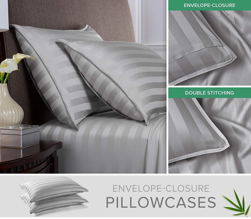 Pure Bamboo California King Sheets by Pure Bamboo  Genuine 100% Organic Viscose Derived from Bamboo Bed Sheet Set  Soft & Cooling  Double Stitching  Lifetime Quality Promise (California King  Jacquard Silver)  - Image 3