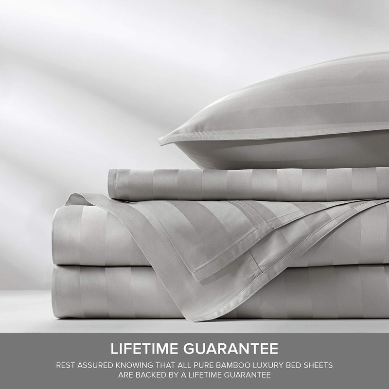 Pure Bamboo California King Sheets by Pure Bamboo  Genuine 100% Organic Viscose Derived from Bamboo Bed Sheet Set  Soft & Cooling  Double Stitching  Lifetime Quality Promise (California King  Jacquard Silver)  - Image 4