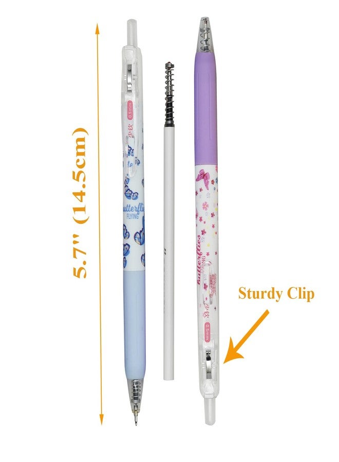 Lopenle 12 PCS Butterfly Pens Retractable Flower Pen Floral Pens Butterflies Print Click Pen Black Ink For School Office Home Party Christmas Birthday - Image 2