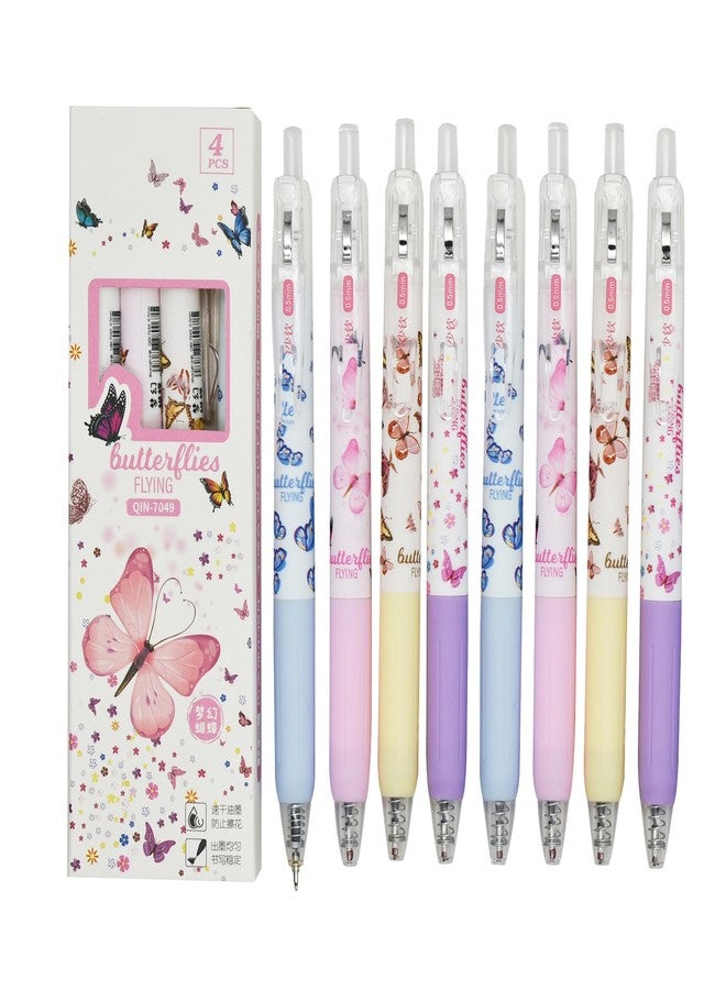 Lopenle 12 PCS Butterfly Pens Retractable Flower Pen Floral Pens Butterflies Print Click Pen Black Ink For School Office Home Party Christmas Birthday - Image 1
