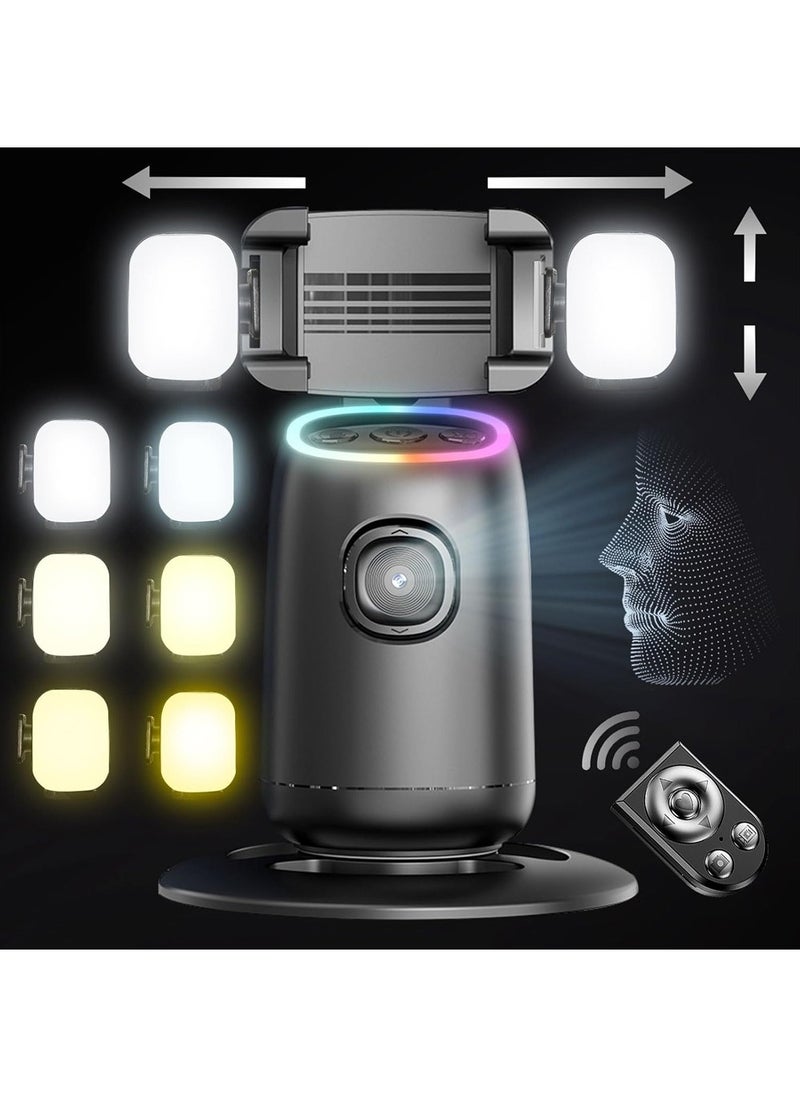 X-level Auto Face Tracking Tripod,360°Rotation Tracking Phone Stand,Phone Camera Stand with Remote,Colorful Light and Gesture Control,Rechargeable Smart Shooting Stand for Live Video Recording,FaceTime,No APP  - Image 1