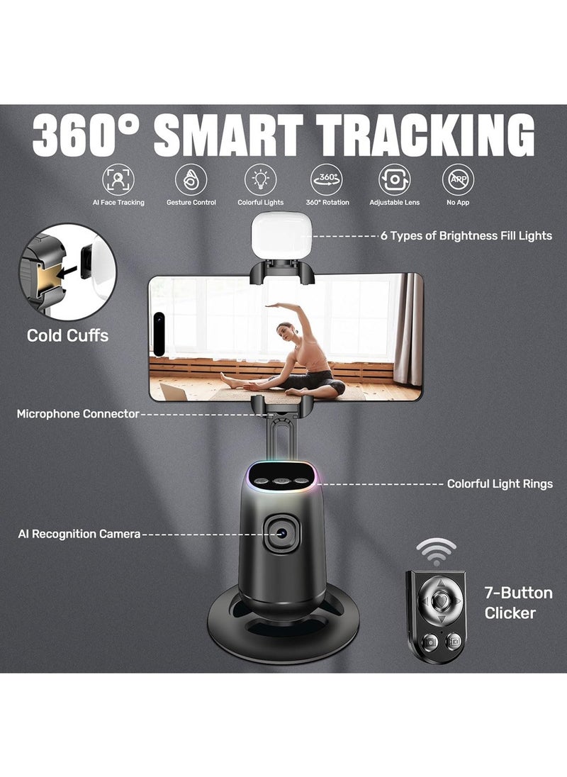 X-level Auto Face Tracking Tripod,360°Rotation Tracking Phone Stand,Phone Camera Stand with Remote,Colorful Light and Gesture Control,Rechargeable Smart Shooting Stand for Live Video Recording,FaceTime,No APP  - Image 2