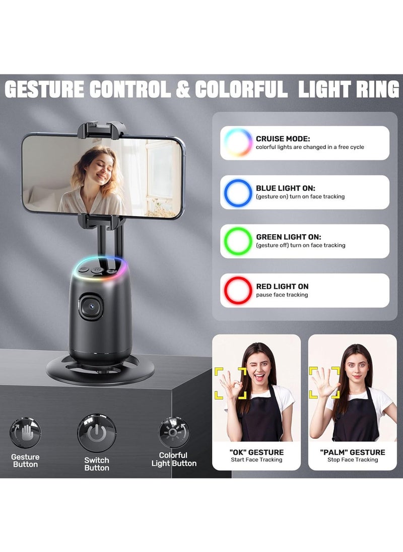 X-level Auto Face Tracking Tripod,360°Rotation Tracking Phone Stand,Phone Camera Stand with Remote,Colorful Light and Gesture Control,Rechargeable Smart Shooting Stand for Live Video Recording,FaceTime,No APP  - Image 3