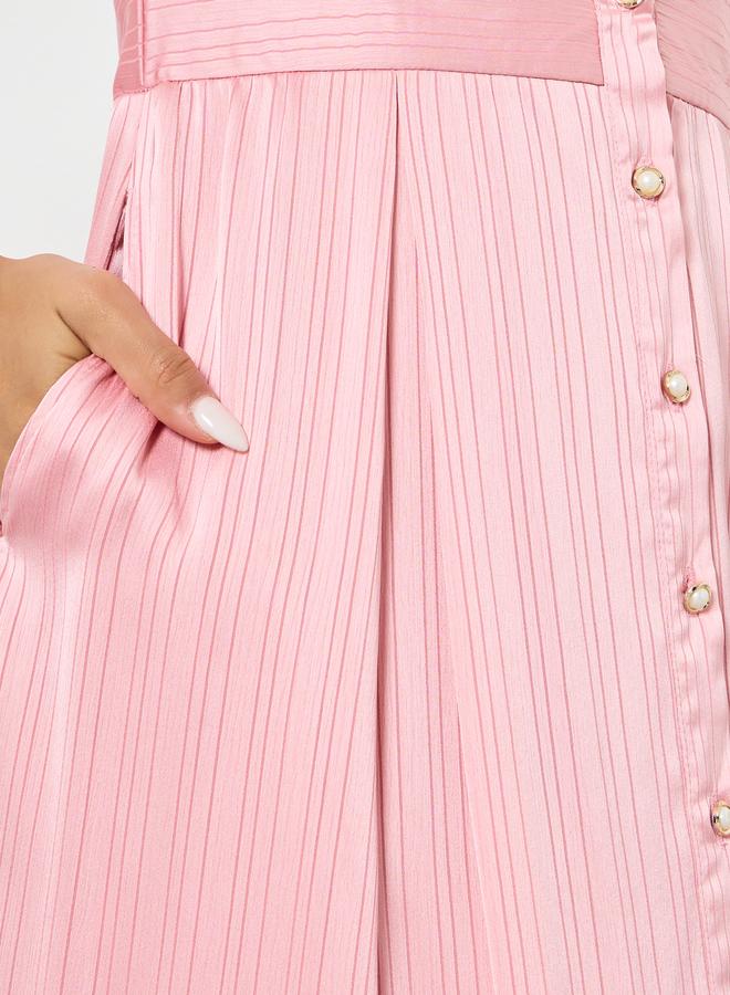 ستايلي فستان طويل وردي بنمط قميص وأكمام طويلة - Image 4