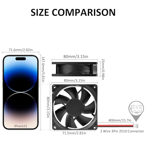PANO-MOUNTS 80mm Moisture-Proof Fan 2-Pack 12V DC 8025 High Airflow Cooling Fan 2 Wire 3Pin 3500RPM For rv fridge - Image 2