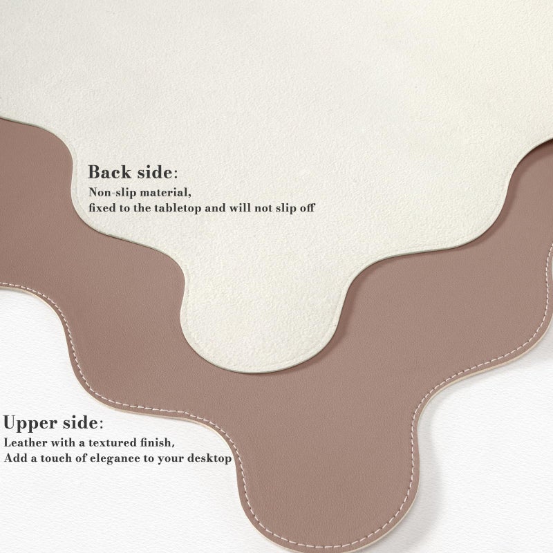 iCasso Leather Desk Pad,Extra Large Mouse Pad for Laptop,Waterproof PU Nail Table Mat,Cute Scalloped Keyboard Mats for Women Girl,Non-Slip Desk Cover Mat for Office Home School - Image 2