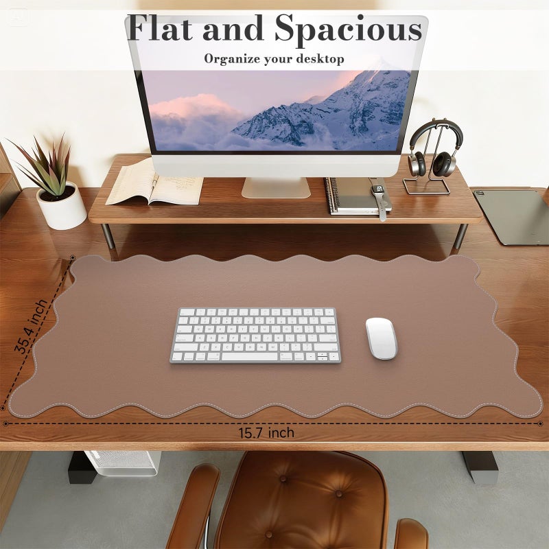 iCasso Leather Desk Pad,Extra Large Mouse Pad for Laptop,Waterproof PU Nail Table Mat,Cute Scalloped Keyboard Mats for Women Girl,Non-Slip Desk Cover Mat for Office Home School - Image 4