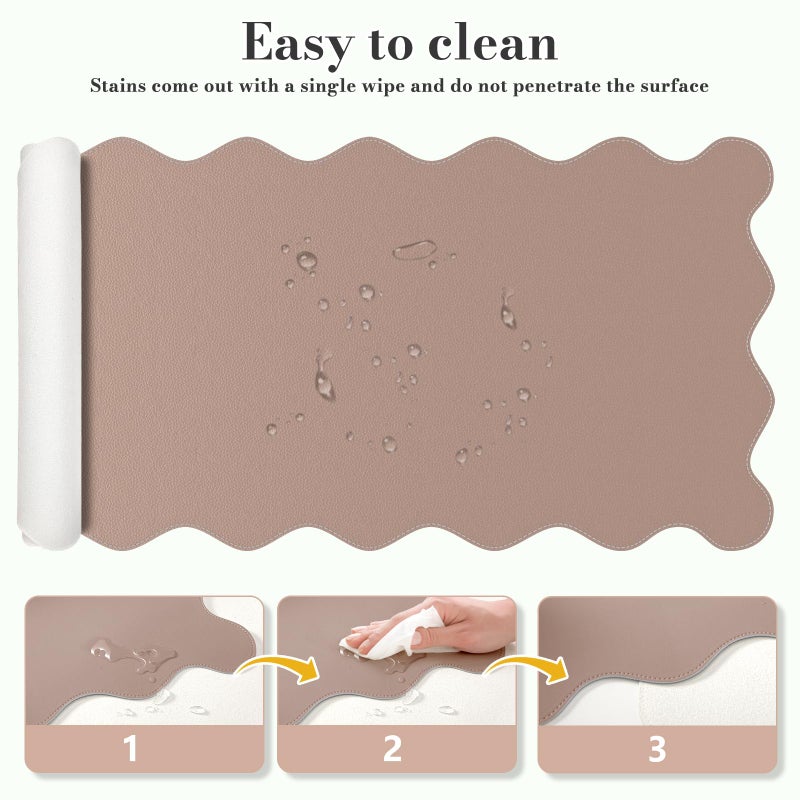 iCasso Leather Desk Pad,Extra Large Mouse Pad for Laptop,Waterproof PU Nail Table Mat,Cute Scalloped Keyboard Mats for Women Girl,Non-Slip Desk Cover Mat for Office Home School - Image 5