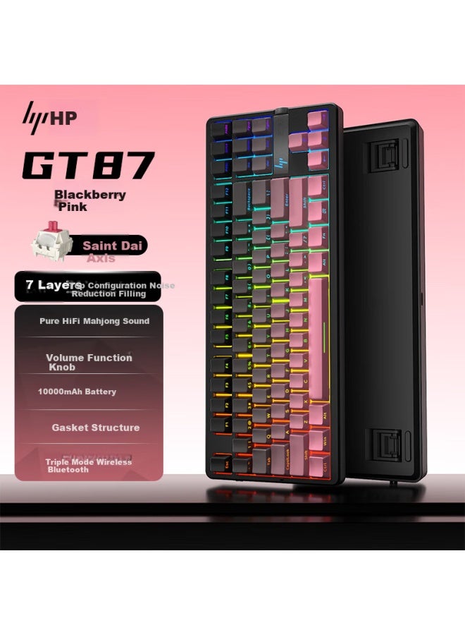 Hp Gt87 Wireless Mechanical Keyboard With Wired Bluetooth Three Modes Gasket Customized 7-Layer Full Filling Side Engraving High Value Gaming Esports Office Computer Blackberry Pink Holy Axis - Image 1