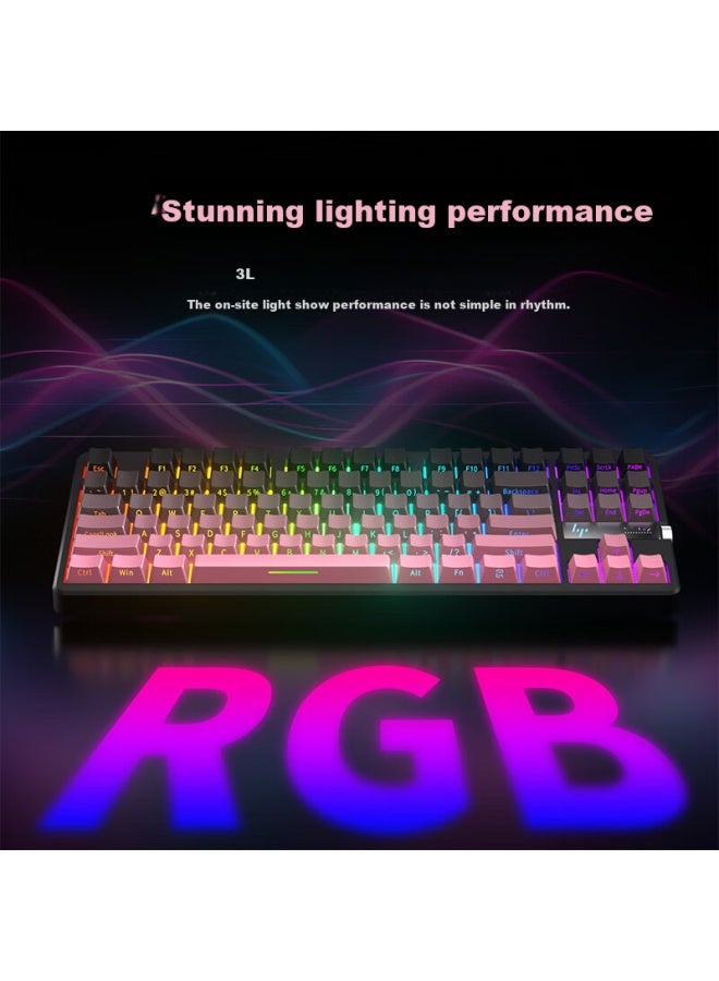 Hp Gt87 Wireless Mechanical Keyboard With Wired Bluetooth Three Modes Gasket Customized 7-Layer Full Filling Side Engraving High Value Gaming Esports Office Computer Blackberry Pink Holy Axis - Image 3