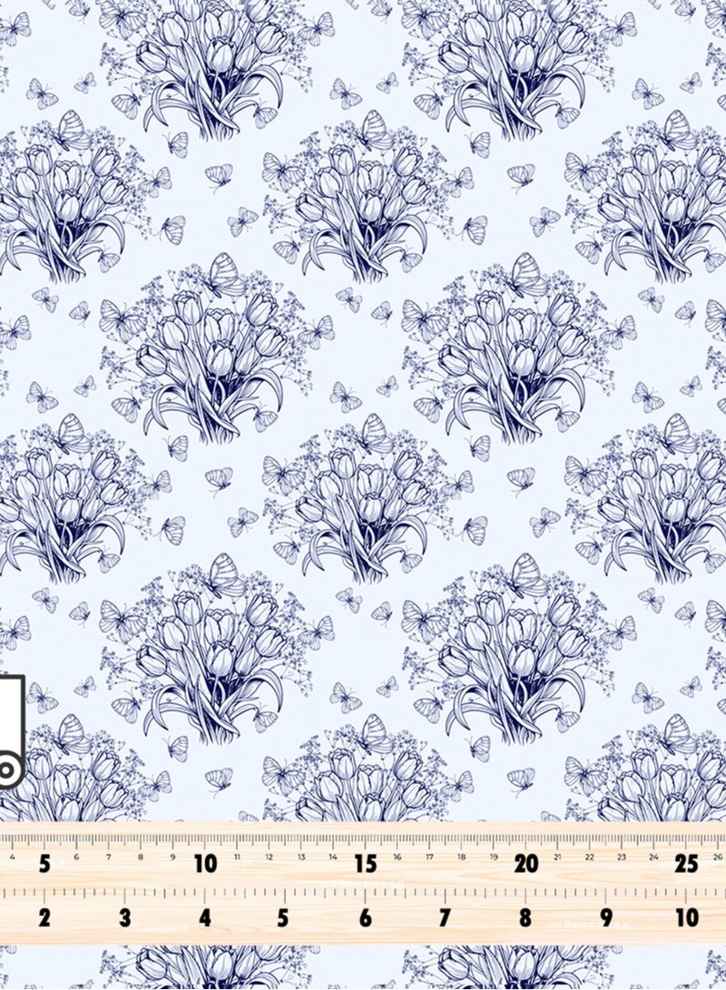 فيلاتو Ø¬Ù„Ø§Ø¨ÙŠØ© Ù…Ø®ÙˆÙŠØ± Ø¨ØªØµÙ…ÙŠÙ… Ù�Ø±Ø§Ø´Ø© Ø²Ù‡Ø±ÙŠØ© Ø²Ø±Ù‚Ø§Ø¡ Ø¨ÙŠØ¶Ø§Ø¡ Ù…Ù† Ù‚Ù…Ø§Ø´ Ø­Ø±ÙŠØ± Ø§Ù„Ù„ÙŠÙ„ Ø¹Ø±Ø§Ù…Ù†ÙŠ Ø¨Ø§Ù„ÙŠØ§Ø±Ø¯Ø©ØŒ Ø®ÙŠØ§Ø·Ø© 58 Ø¨ÙˆØµØ© Ø¹Ø±Ø¶ - Image 4