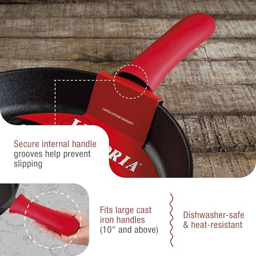 VICTORIA Premium Silicone Handle Holder – Large Size Heat-Resistant Handle Grip for Cast Iron Skillets (10"–12"), Red, Slip-Resistant Design, Oven-Safe up to 450°F - Image 4