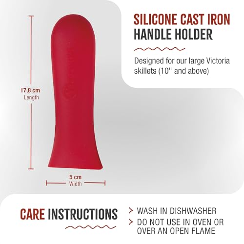 VICTORIA Premium Silicone Handle Holder – Large Size Heat-Resistant Handle Grip for Cast Iron Skillets (10"–12"), Red, Slip-Resistant Design, Oven-Safe up to 450°F - Image 5