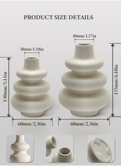 WinHolder Ceramic Vases Set 2, Modern Dried Flower Vases, Off White Round Vases, Boho Home Decor for Centerpieces Wedding Dinner Table Party Living Room Office Bedroom, Housewarming Gift  - Image 3