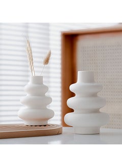 WinHolder Ceramic Vases Set 2, Modern Dried Flower Vases, Off White Round Vases, Boho Home Decor for Centerpieces Wedding Dinner Table Party Living Room Office Bedroom, Housewarming Gift  - Image 1