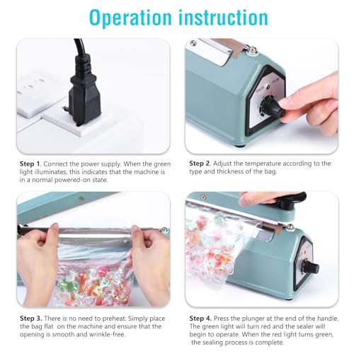 METRONIC Impulse Sealer 8 inch, Manual Heat Sealer Machine for Plastic Bags, Shrink Wrap Bag Sealers Heavy Duty Sealing Machine With Repair Kit (Blue) - Image 2