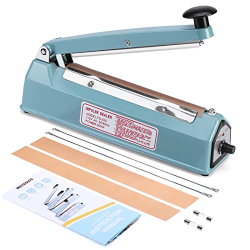 METRONIC Impulse Sealer 8 inch, Manual Heat Sealer Machine for Plastic Bags, Shrink Wrap Bag Sealers Heavy Duty Sealing Machine With Repair Kit (Blue) - Image 1