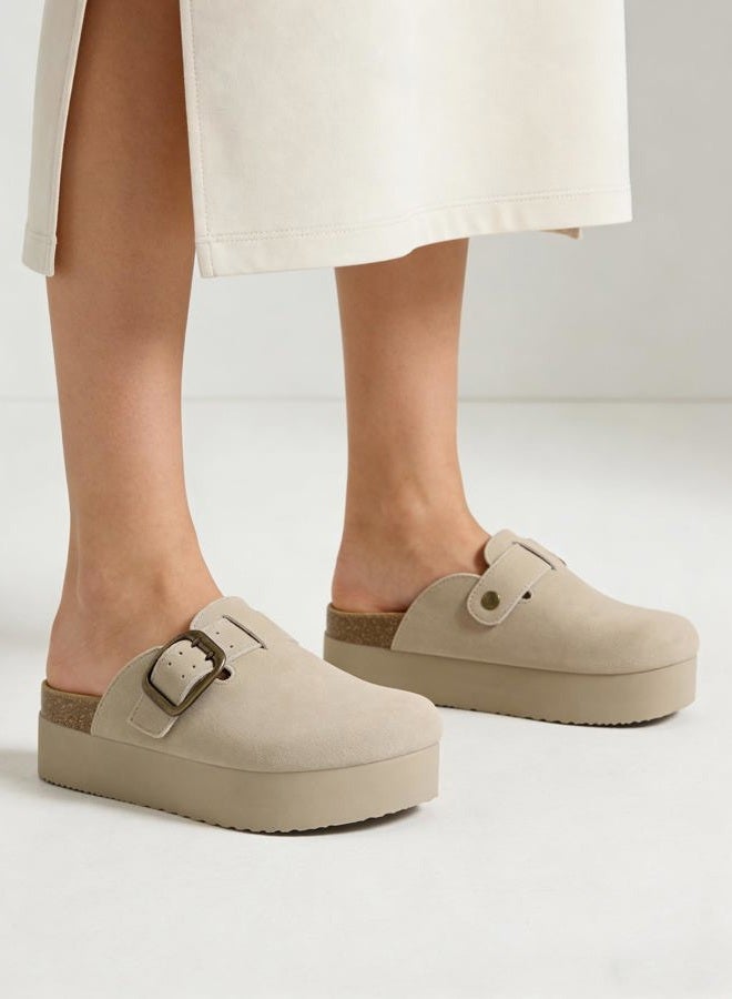 TEMOFON Suede Clogs for Women 2025: Slip-on Genuine Leather Platform Clogs for Women - Close Toe Mules Cork Footbed Potato Shoes, 84-lightgray, 8.5 - Image 3
